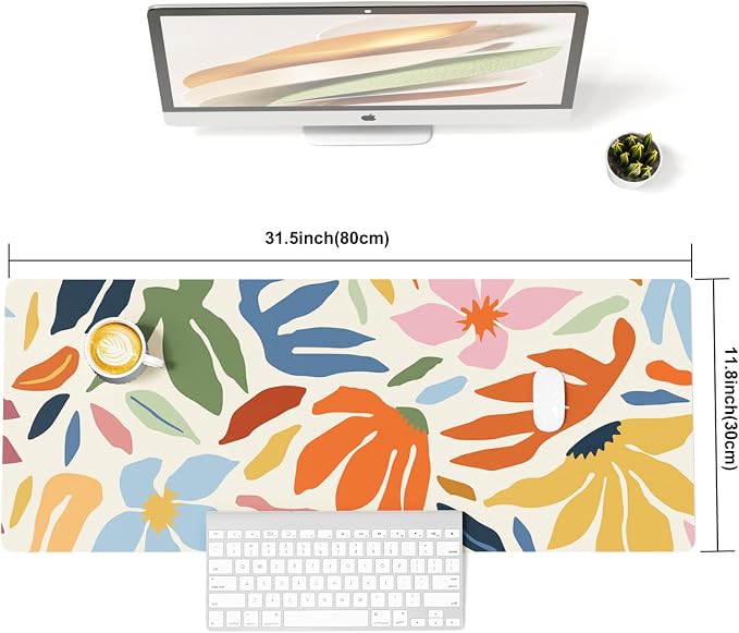 Colorful Star Abstract Floral Large Mouse Pad, Waterproof Office Desk Mat, 31.5" x 11.8"