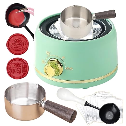 Sealing Wax Warmer Electric, Electrical Wax Seal Melting Furnace Warmer Kit with a 80ml Large Spoon, a Non-Slip Melt Scoop Great Tool for Melting Waxs Seals Sticks Beads (Green)