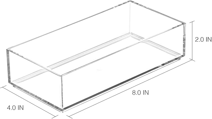 iDesign Clarity Plastic Drawer Organizer for Vanity, Countertop, Bathroom, Kitchen and Cabinet Storage, 8" x 4" x 2", Clear | Vanity Organizer, Desk Drawer Organizer