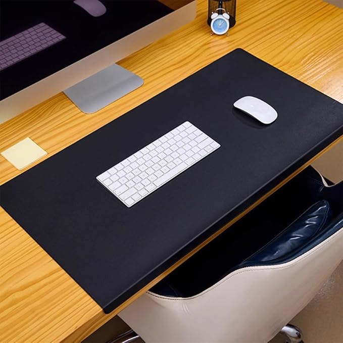 Leather Desk Mat with Stitched Edges & Edge Protection, Non-Slip Large Office Desk Mouse Pad for Work Game Typing, Waterproof Writing Table Extended Protector (Navy,23.6"x15.7")
