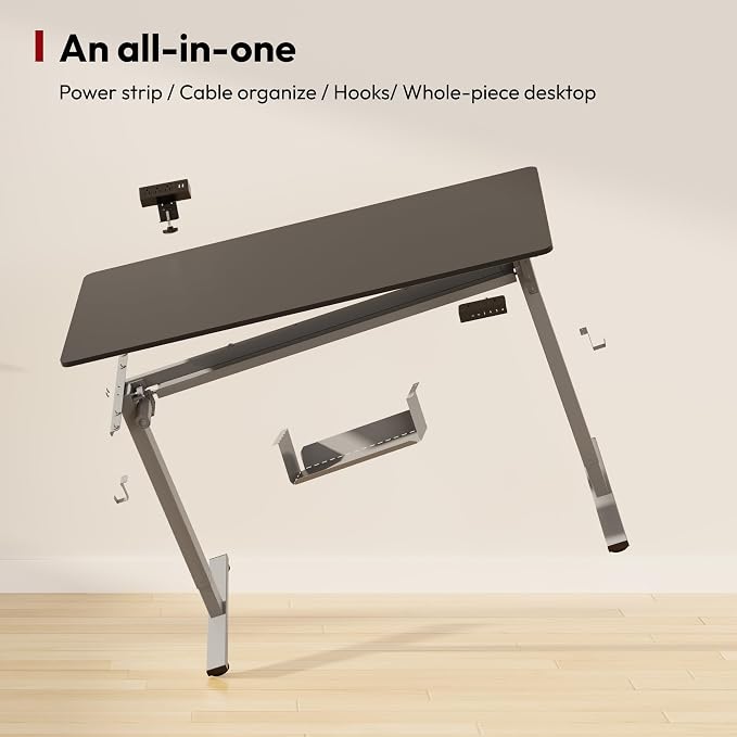SANODESK Electric Standing Desk with Desk Clamp Power Strip 40"x 24" Whole-Piece Desktop Height Adjustable Stand Up Desk with Cable Management Sit Stand Home Office Desk Silver Frame/Black Top