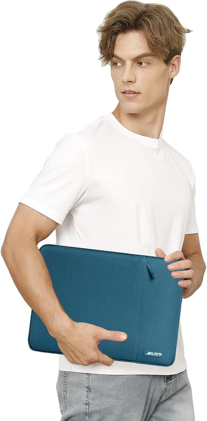 MOSISO Laptop Case 13.3 inch, 13-13.3 inch Laptop Sleeve Compatible with MacBook Air/Pro 13/Pro 14 M5 M4 M3 M2 M1, HP Dell ASUS Lenovo,Polyester Vertical Computer Sleeve Bag with Pocket, Deep Teal
