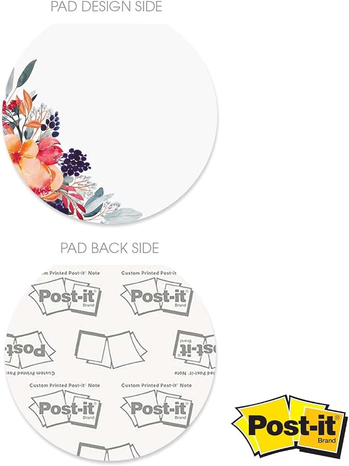Floral Sticky Note Pad Assortment/Set of 3 Round Flat Top Flower Note Pads / 3.5" Bright Blossom Sticky Notes / 50 Sheets Per Pad/Made in USA