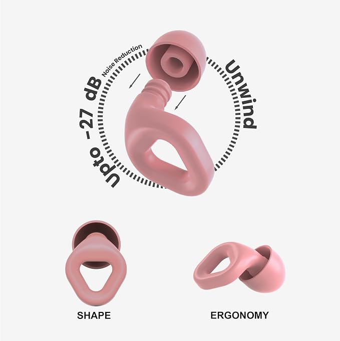 Zenz Unwind Ear Plugs for Sleeping Noise Reduction - Comfy Reusable Soft Silicone Earplugs for Focus, Study, Work - 8 Pair Eartips in XS/S/M/L - 27dB Hearing Protection with Storage Case - Mystic Pink
