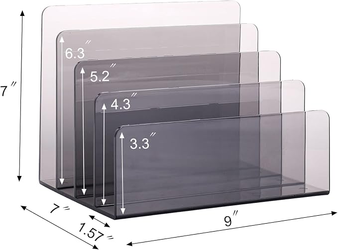 Sooyee 4 Compartment Acrylic File Organizer Holder Folder Organizer for Desk,Office Decorations for Work,Clear Black