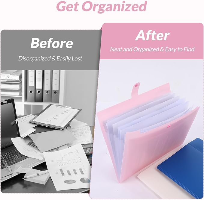 SKYDUE Accordion File Organizer, Expanding File Folder with 8 Pockets, Portable Document Paper Organizer, Letter/A4 Size Filing Folder,School Office Supplies Hospital Bag Essentials Pink
