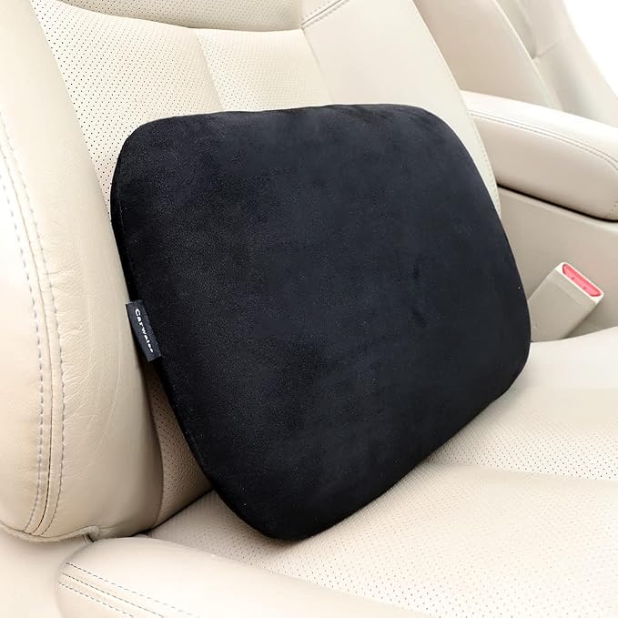 Carwales Emulsion Lumbar Support Pillow for Car Driving Seat Relax Soft Lower Back Support Home Office Chair Cushion Desk Accessories Waist Pain Relief Black