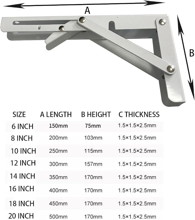 White Folding Shelf Brackets Max. Load 220 lb, Heavy Duty DIY Wall Mounted Shelf Bracket Space Saving for Table Work Bench (12 INCH-2PCS)