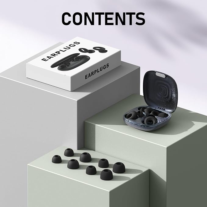 Noise Cancelling Ear Plugs for Sleeping, Concerts, Travel & Parents – Reusable Silicone Earplugs for Noise Reduction & Hearing Protection – 4 Pairs, Black + Black