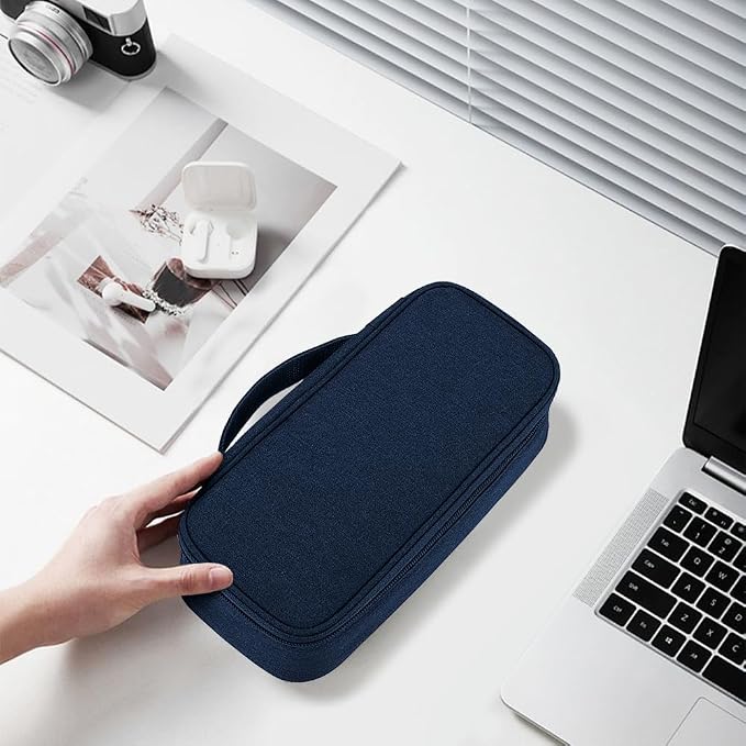 Teskyer Tech Organizer Pouch – Portable Waterproof Electronics Bag with Compartments for Cables, Chargers, Earbuds & Phone (Navy Blue)