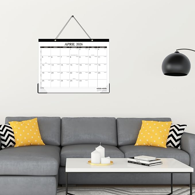 2026 Desk Calendar - 12 Monthly Desk Calendar 2026, Feb.2026 - Dec.2026, 14.6" x 11.5", Desk/Wall Calendar 2-in-1, Thick Paper with Corner Protectors, Hanging Holes, Large Daily Blocks