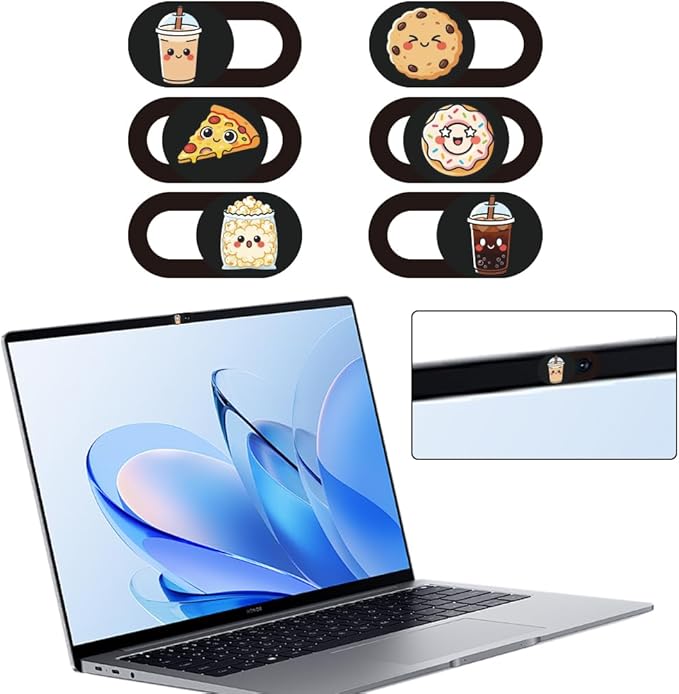 6Pcs 6 Styles Food Theme Camera Cover Slide Sticker 0.04 Inch Privacy Guard Accessories, Computer Camera Cover Cute Protector Blocker for Desktop Loptop Tablet Notebook Mini PC Office Use