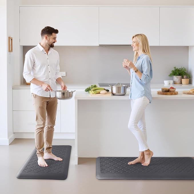 4/5 Inch Thick Anti-Fatigue Kitchen Mat Water Resistant Non-Slip Kitchen Floor Mat Ergonomic Comfort Standing Mat for Home Kitchen Office Laundry 17.3"x 60" Grey