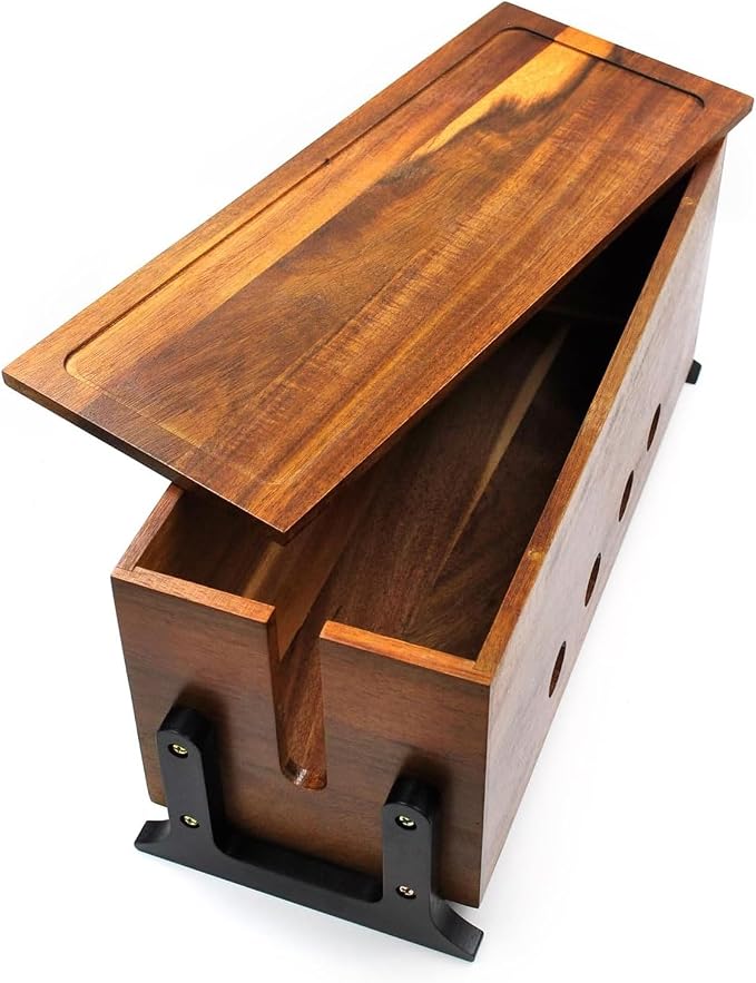 Large Wood Cable Management Box, Vintage Walnut Cord Organizer 14.1" | Hides power strips & TV wires, 14.1 x 6 x 6.3 inches,Ideal for home & office organization