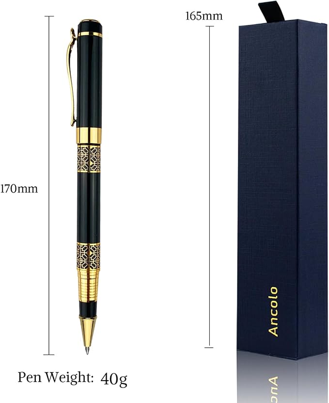 Ancolo Engraved Pens Luxury Business Pen with 10 Black Refills Quality Pens Metal Body - Custom with Names Message - Gift Pen Set for Family Colleague Elder Friends