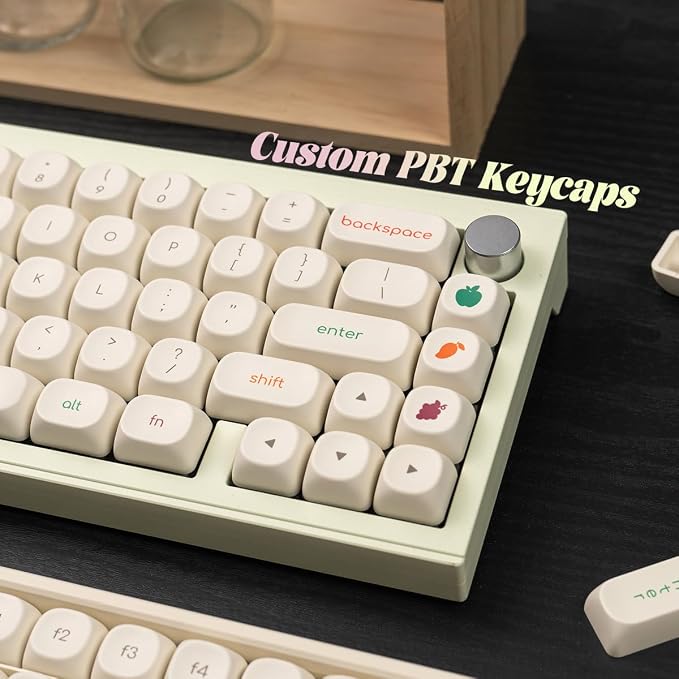 MOA Profile PBT Keycaps, Minimalist White Keycap Set, 124 Keys Cute Round Keyboard Keycap, Dye-Sublimation Custom Key Cap for 61/64/68/84/87/100/104/108 Cherry MX Mechanical Keyboards(Fruit)