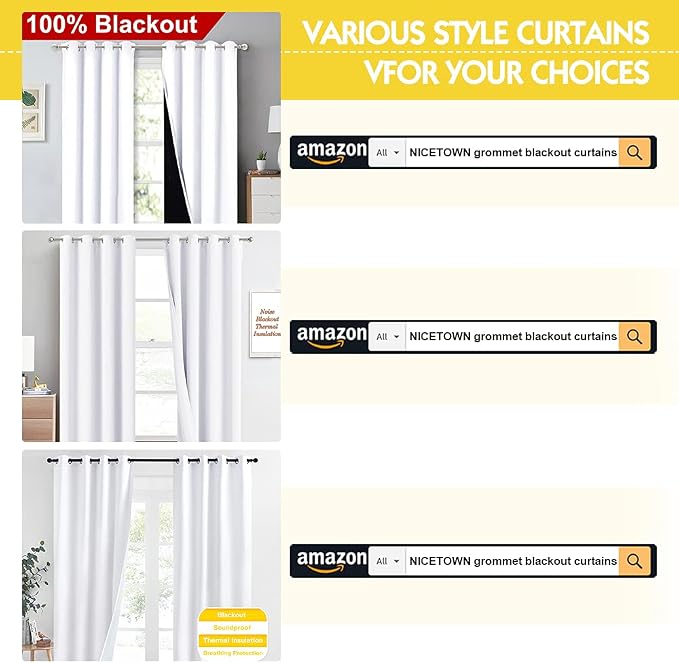 NICETOWN Room Warming Full Shading Curtains for Windows, Super Heavy-Duty Black Lined Blackout Curtains for Bedroom, Privacy Assured Window Treatment (White, Pack of 2, 52 inches W x 95 inches L)