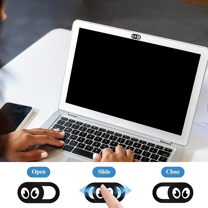 8PCS Webcam Cover Slide Laptop Camera Cover Ultra Thin Laptop Camera Cover, Phone Computer Camera Cover Slide Web Cam Privacy Cover Camera Blocker for Cell Phone Desktops Pc Tablet (Black)
