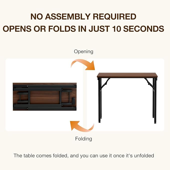 Foldable Desk Folding Table - 35.8" Folding Desk for Small Spaces, No Assembly Stable Portable Computer Desk for Home Office Study, Foldable Table for Bedroom, Dark Walnut