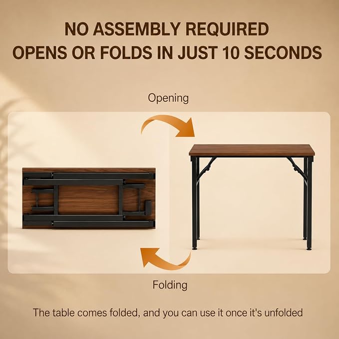 Folding Desk Foldable Desk - Folding Table for Small Spaces, Portable Compact Laptop Workstation for Computer Tasks, Study, Craft, Sewing, Home Office, Bedroom, Dorm and Narrow Space Storage
