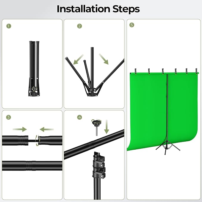 EMART Green Screen Backdrop Kit with Reverse Folding Base, 7x8ft Photo Greenscreen Background with Portable T-Shape Stand and 6 Clamps for Photography, Photoshoot, Studio Video Recording, Streaming