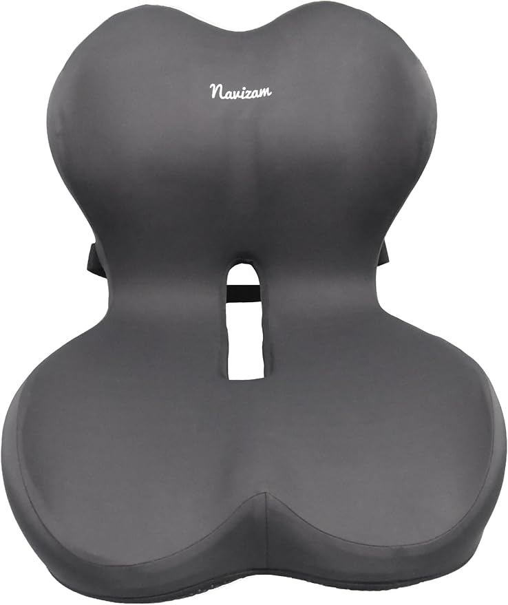 Navizam Lumbar Support Pillow for Office Chair – Seat Cushions for Office Chairs - Back Support for Office Chair, Pillow for Car – Chair Cushion with Anti-Slip Base, Backrest with Elastic Strap