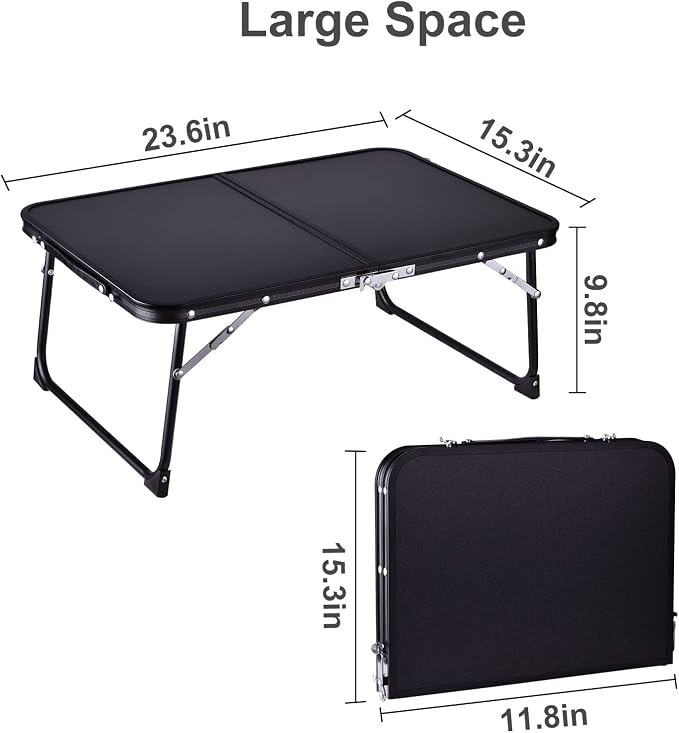 Foldable Laptop Table with Hidden Storage, Portable Bed Tray with Folding Legs for Studying, Reading, Working, Breakfast and Picnic, Lap Desk for Sofa, Couch, Floor & Outdoor Use (Black)