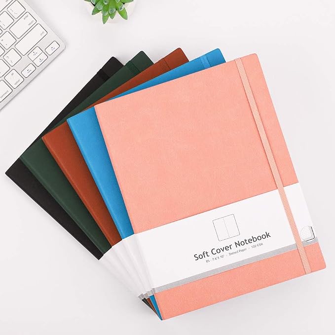AHGXG Dotted Journal 2 Pack - B5 Large Journal Dot Grid Notebook (7.6'' X 10'') with Thick 120gsm Dot Paper, Soft Leather Cover, Total 384 Pages, Inner Pocket, Black Blue