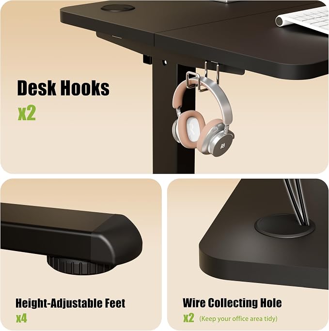 40"x24" Standing Desk, Height Adjustable Sit-Stand Home Office, Black | Electric Adjustable Standing Desk, Sit to Stand Computer Office Desk with Splice Board, Memory Preset, Lifts 28.7''-46.5"