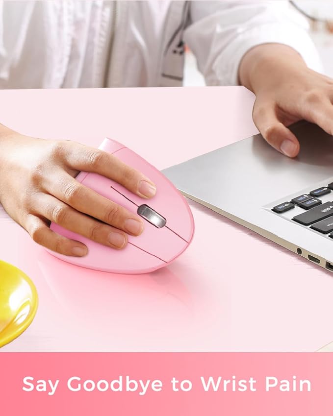 Lekvey Ergonomic Mouse, Vertical Wireless Mouse, Rechargeable 2.4 GHz USB Optical Carpal Tunnel Mice : 800/1200 / 1600 DPI, 6 Buttons, for Laptop, PC, Mac, Computer, Desktop, Notebook etc, Pink