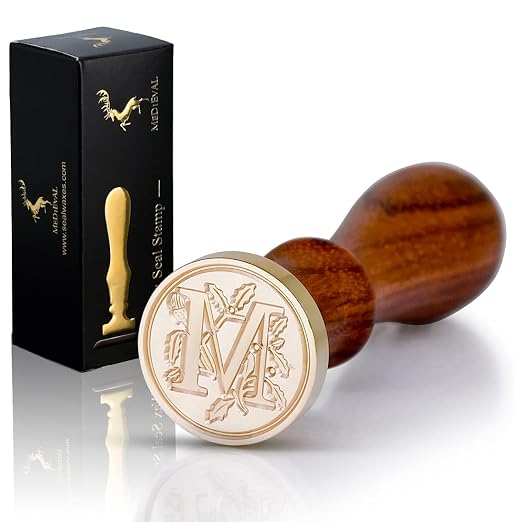 Medieval Initial Alphabet Wax Sealing Stamps, Brass Head Wooden Handle, for Thanksgiving Card/Envelope/Gift Wrap/Wedding Engagement Party Invitation - Letter M