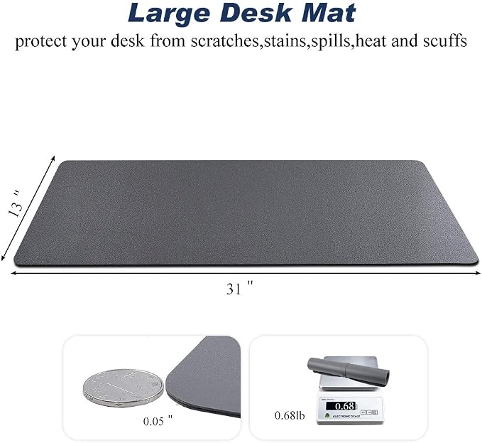 Desk Pad for Office Home 31" x 13",PU Leather Waterproof Large Desk Writing Mat Organizer,Multifunctional Ultra Thin Dual Use Desk Blotters Mouse Pad Protector … (Grey)
