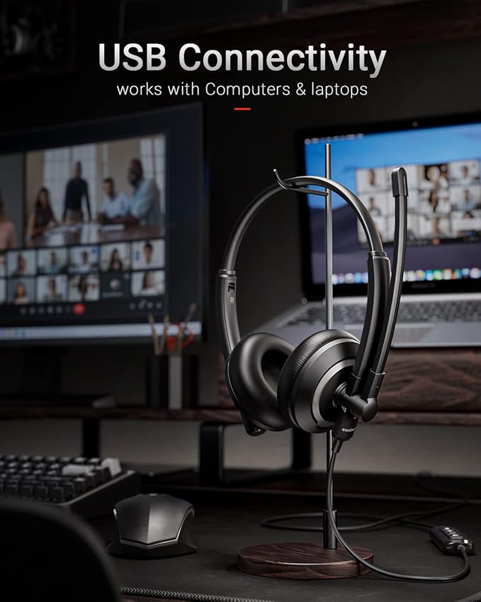 EH05-U Wired USB Headset with Noise Cancelling Microphone for PC Laptop - Headphones with In-Line Control, Lightweight, Enhanced Sound & MIC Mute