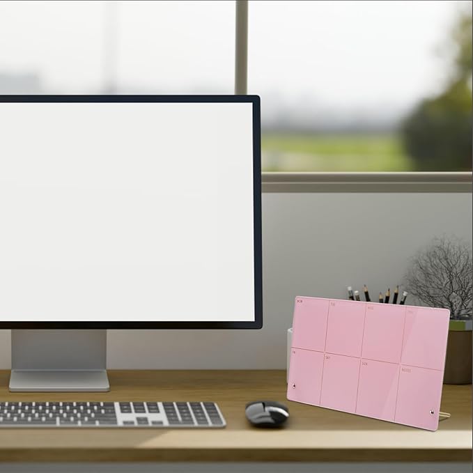 Desktop Acrylic Weekly Planner Whiteboard with Stand,12"X6"-Small,Dry Erase Weekly Planner for Desk,Acrylic Desk Calendar Dry Erase,Pink Dry Erase Board for Office Home School-ZMZL-P-1530