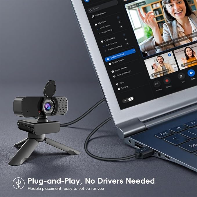 1080P Webcam with Microphone and Physical Privacy Cover, Noise Cancelling USB Web Camera, Auto Light Correction, Plug and Play, Wide Angle PC Camera for Zoom, Online Class, Laptop/Desktop