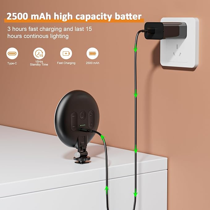 60 LED Ring Light, Rechargeable Selfie With Front & Back Clip, 2500-6500K Portable Phone, Adjustable 3 Modes for iPhone, iPad, Tablet, Laptop, CRI97+, 90 Grams (Black)