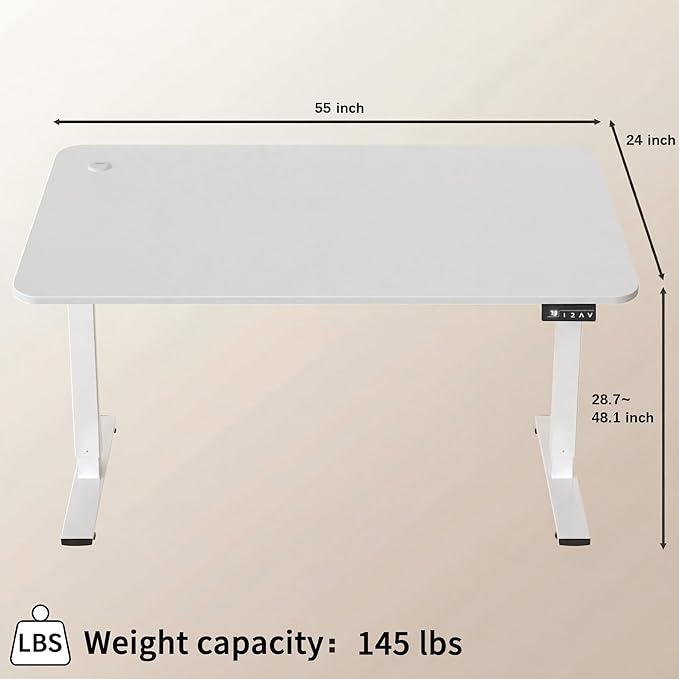 Furmax Electric Height Adjustable Standing Desk Large 55 x 24 Inches Sit Stand up Desk Home Office Computer Desk Memory Preset with T-Shaped Metal Bracket, White