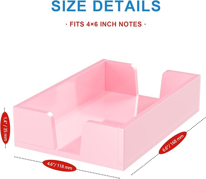WINFFOR Acrylic Notepad Holder Dispenser - 4x6 in Sticky Note Memo Holder Self-Stick Note Pad Organizer (W/O Pads) Office Desk Accessories School Supplies, Lightpink