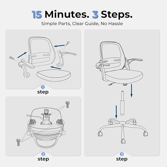 Ergonomic Mesh Office Chair for Home Office, Flip-Up Arms, Breathable Mesh Back & Thick Seat Cushion, Swivel Rolling Computer Desk Chair – BIFMA Certified, Supports 300 lbs (White Frame/Gray Seat)