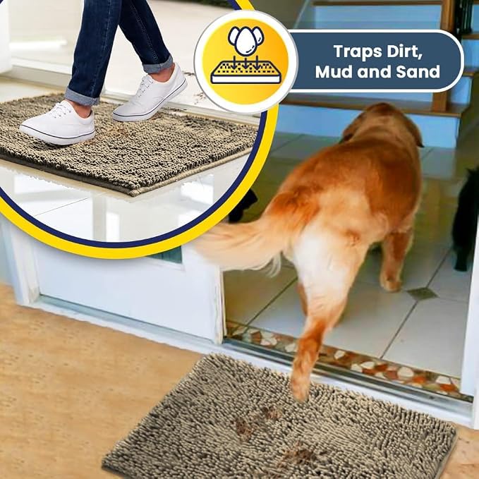 Muddy Mat® | Super Absorbent Door Mat Indoor, Microfiber Quick Dry Chenille Entryway Rug, Non-Slip Front Door Mat, Indoor Mats for Entryway, Machine Washable Pet Rug, Sand 19" x 30"