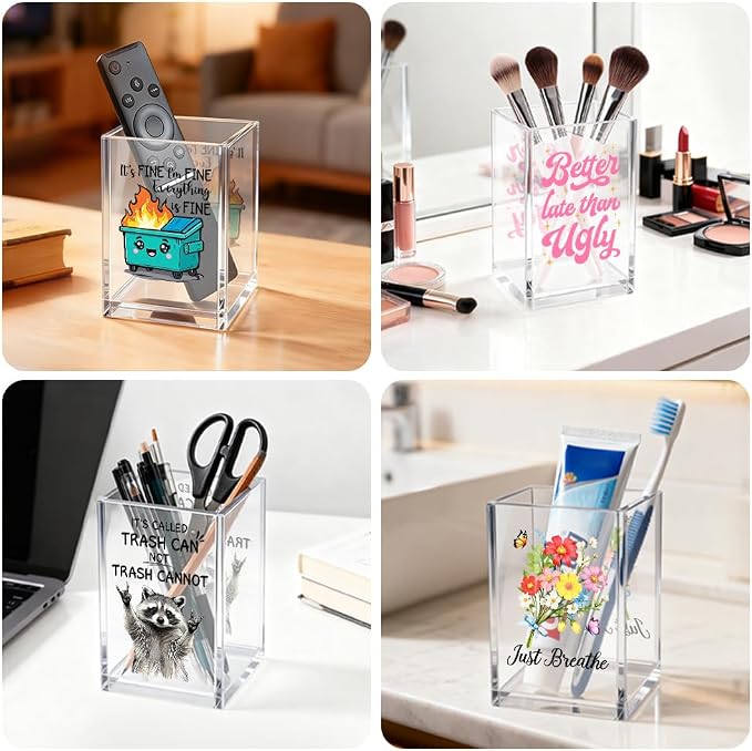 Go Where Your Energy is Appreciated Acrylic Cosmetic Organizer Pen Holder, Funny Acrylic Desk Holder Cup for Pen, Positive Quote Gifts for Coworker, Mental Health Office Gifts for Friend