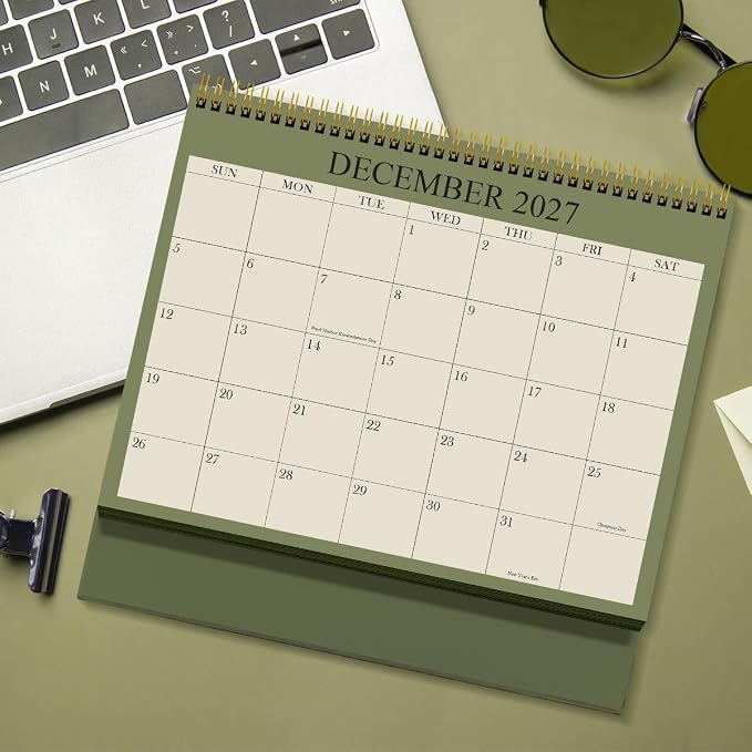Desk Calendar 2026-2027 - Runs July 2026 until December 2027 - Beautiful Small Flip Desktop Calendar for Easy Organizing, 6" x 8", Green