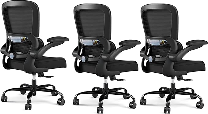 TRALT Office Chair - Ergonomic Desk Chair with Adjustable Lumbar Support, Mesh Computer Chair, Executive Chairs for Home Office Comfortable Lumbar Support Black Pack of 3