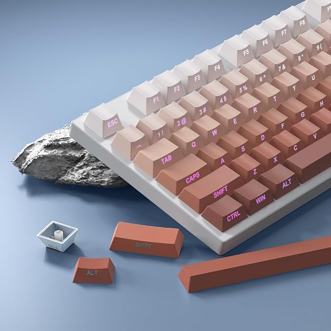 PBT Keycaps-Side Print Key Cap Set, Double Shot Shine Through Custom Key caps, Cherry Profile 133 Keys for Mechanical Keyboards Gradient Blue (Gradient Rouge)