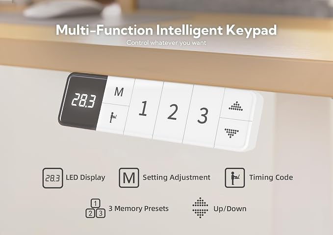 Claiks Standing Desk with Drawers & Wheels, 2 Height Shelf 63" Natural | 2 height adjust shelf, tabletop drawers, felt fence design, sturdy supports 176 lbs, 4 wheels, 2 tire monitor stand