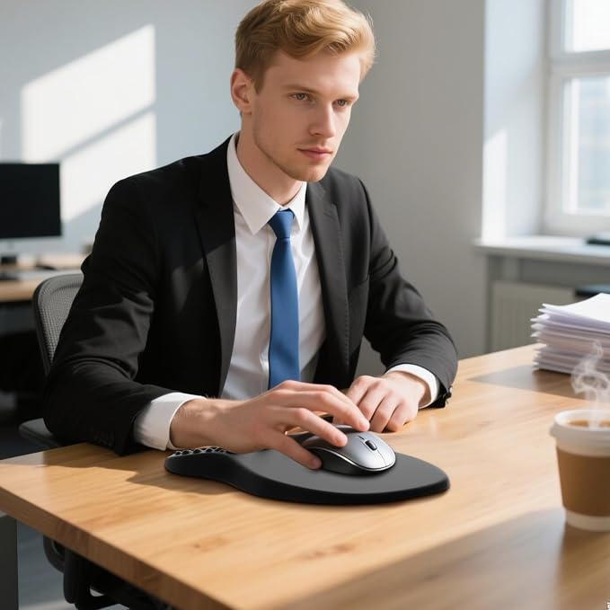 MROCO Ergonomic Mouse Pad with Wrist Support, 11.8 x 7.8 Inch, Black | Memory Foam Wrist Rest Mouse Pad, Non-Slip Base, Smooth Lycra Surface for Office & Home, Comfortable Wrist Support