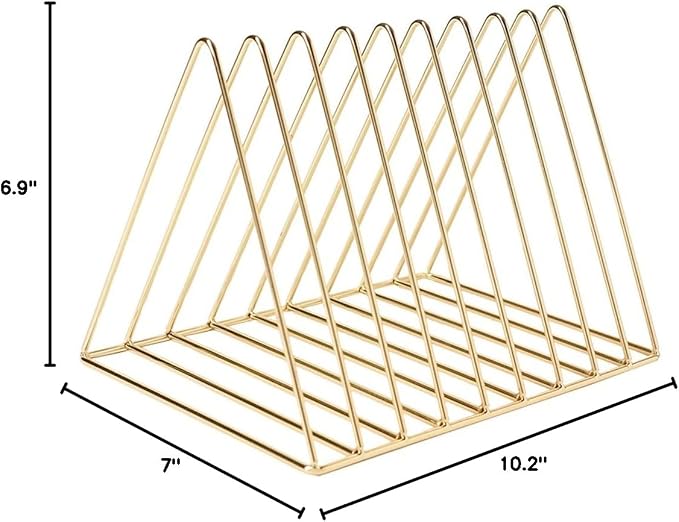 Sooyee 2 Pack 9 Slot Gold Magazine Holder, Desktop File Sorter Organizer Triangle Bookshelf Decor for Home Office, Iron Wire