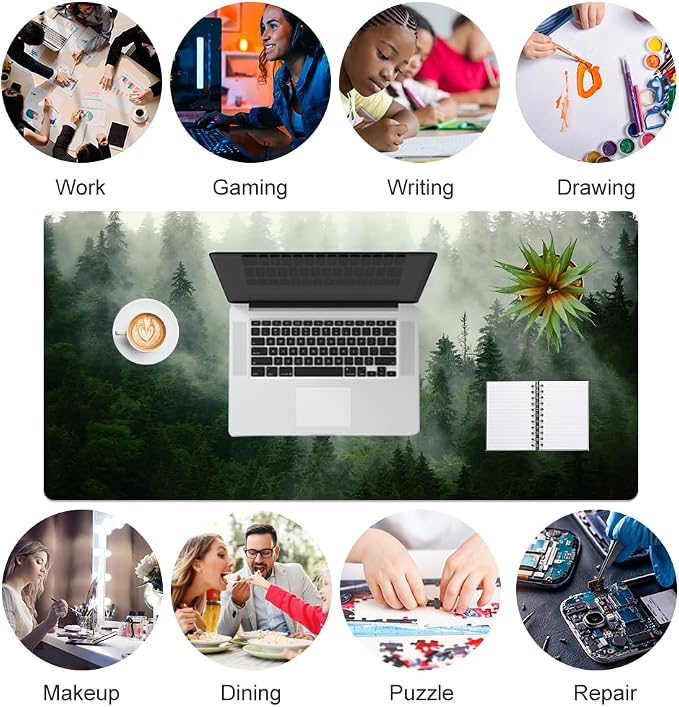 QIYI Large Mouse Pad, Extended Desk Mat for Desktop, PU Leather Waterproof Gaming Mousepad, Computer Desk Accessories Protector Writing Pads for School Office Home 31.5" x 15.7" - Misty Forest