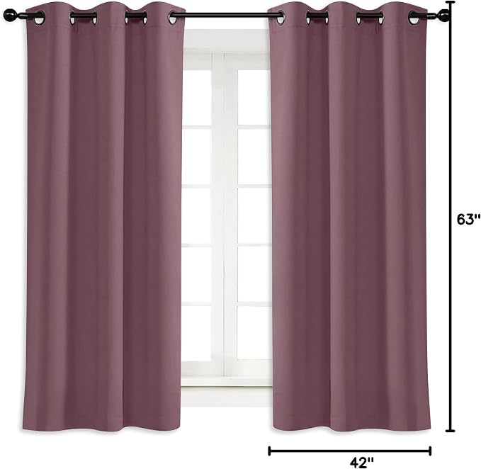 NICETOWN Kitchen Blackout Window Curtain Panel, Dry Rose, 1 Panel, 42 by 63 inches Long, Home Fashion Thermal Insulated Solid Grommet Room Darkening Drape for Apartment