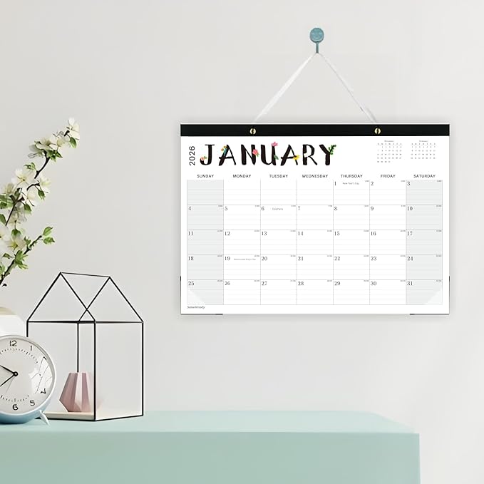 Desk Calendar 2026, 18 Months Calendar Runs from January 2026 to June 2027 Large 17 x 12 inch Desktop or Wall Monthly Calendar Planner for Home School or Office, Black